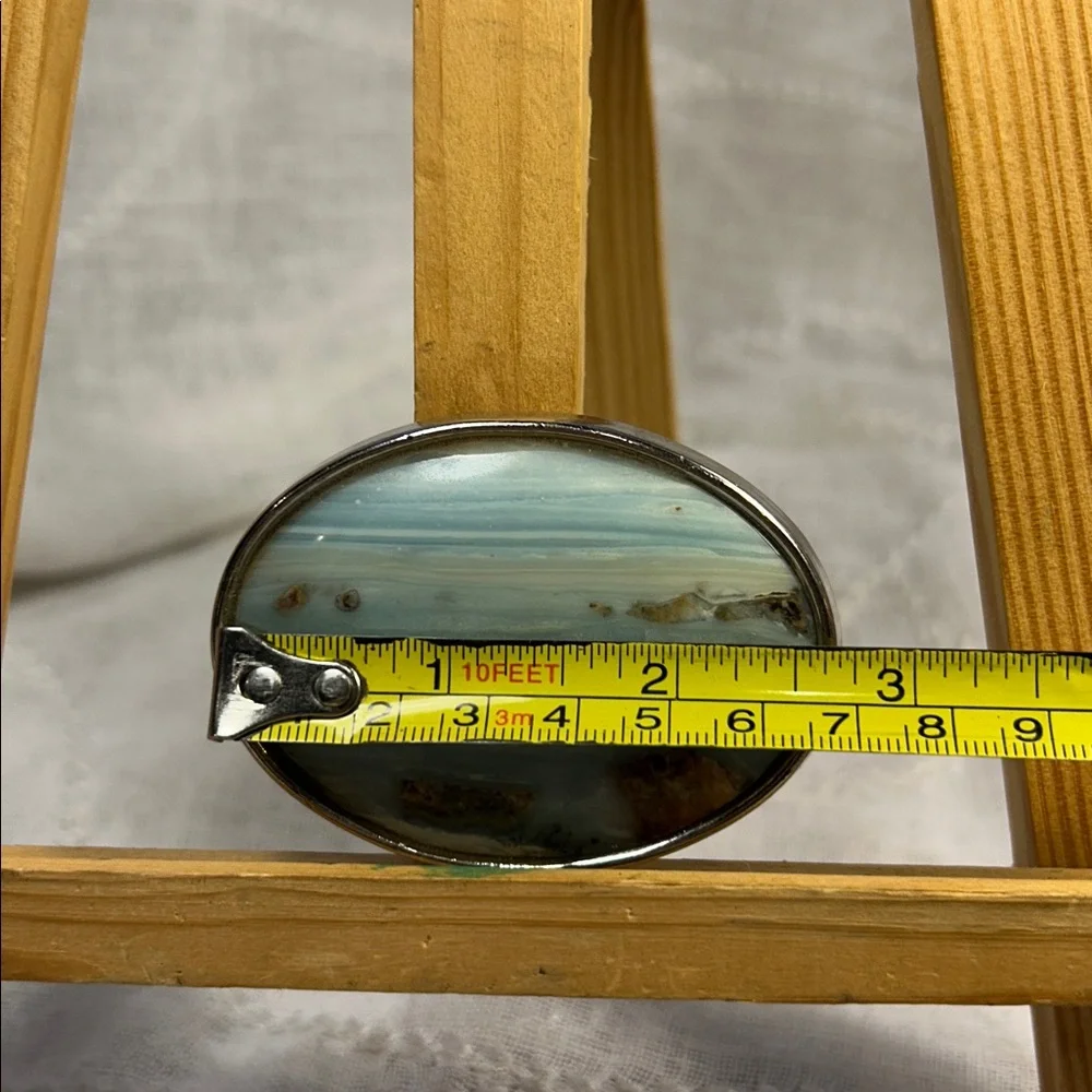 Huge Larimar reminiscing landscape silver colored  belt buckle limited edition